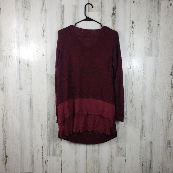 one world marron knit, lace back trim sweater women's size large - Picture 4 of 11
